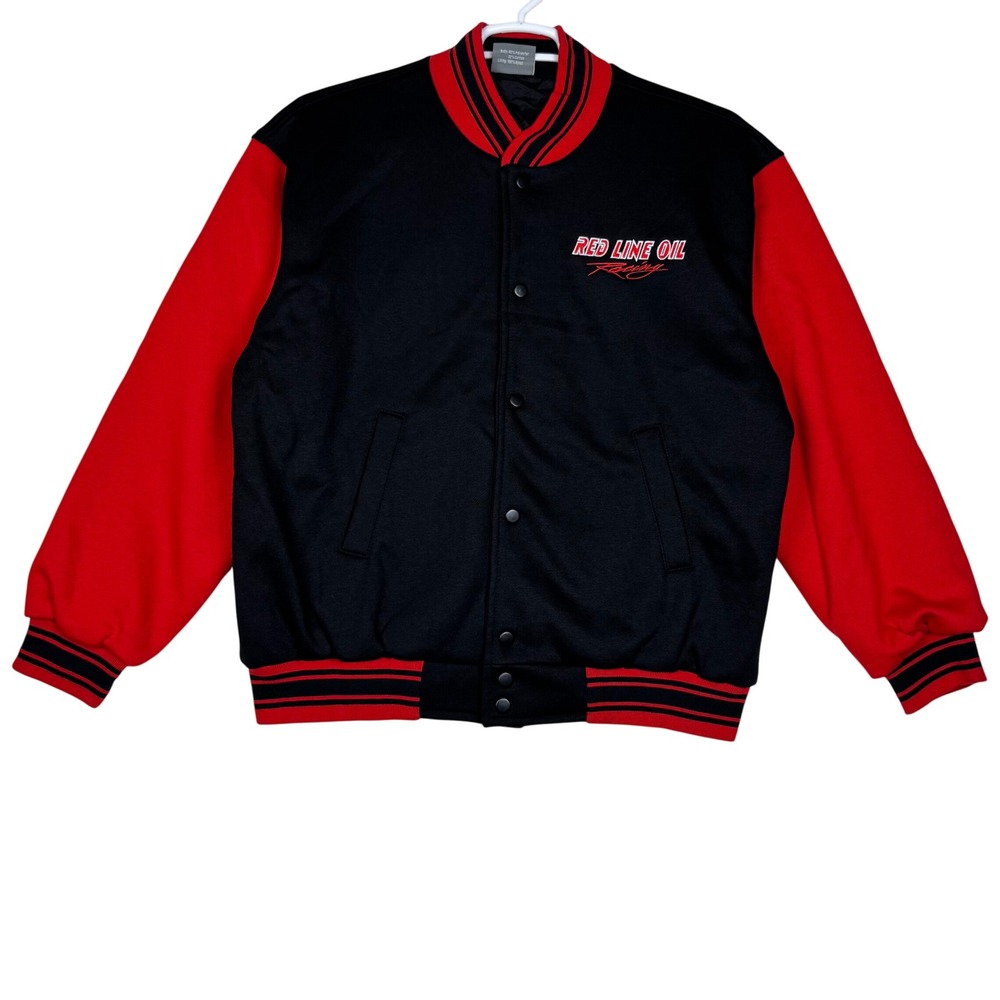 AMC Red Line Oil Racing Motorsport Varsity Jacket Mens L Black Red Color Block